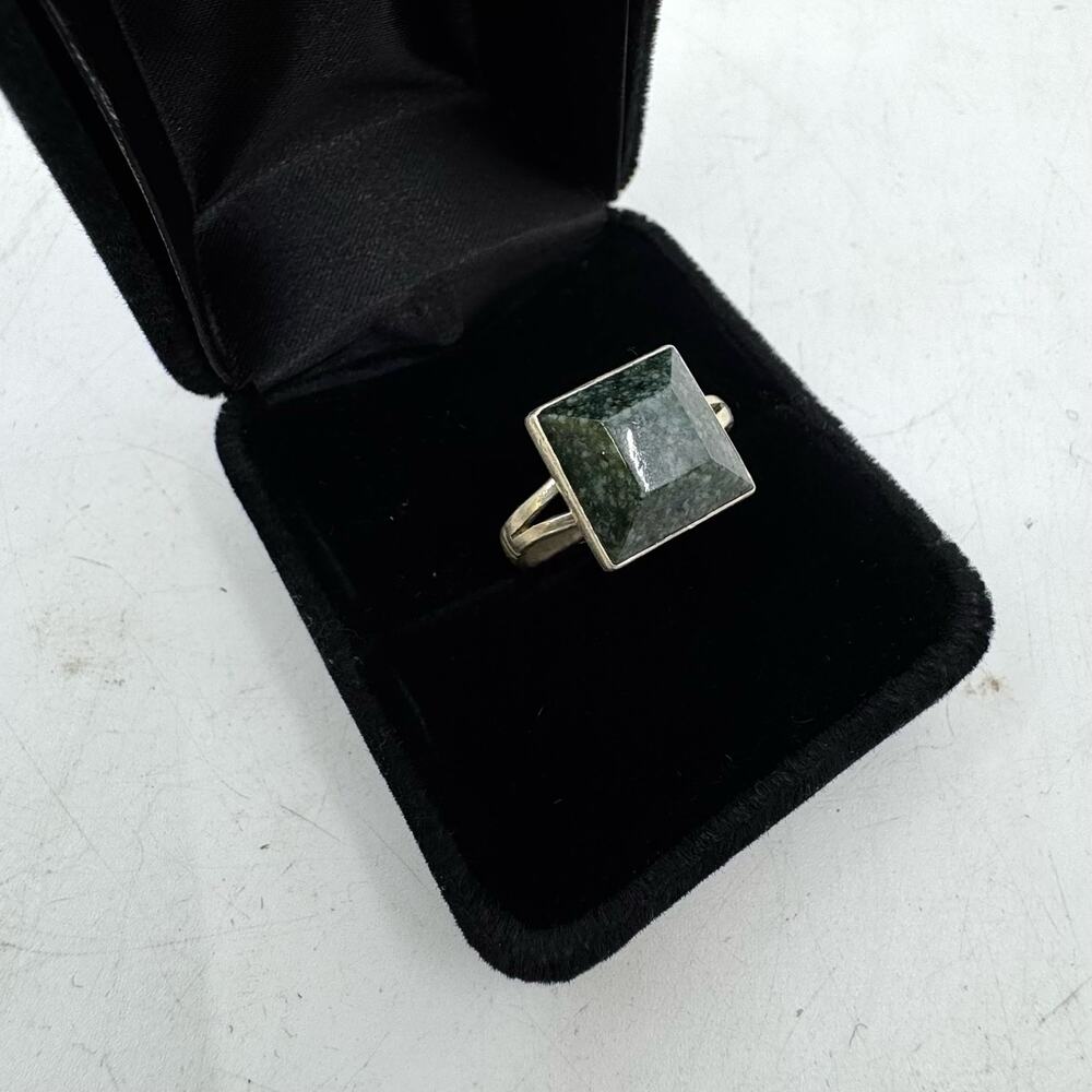 Vintage 925 Sterling Silver and Jade Square Cut Ring